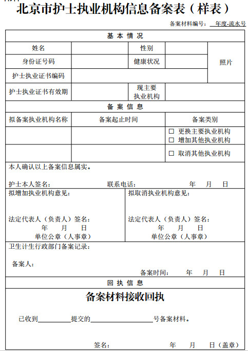 北京市護士執(zhí)業(yè)機構(gòu)信息備案表（樣表）