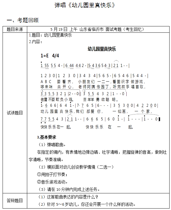 2018上半年幼兒教師資格證面試試講真題（第一批）彈唱游樂(lè)園里真快樂(lè)