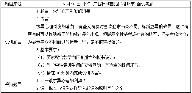 2018上半年高中政治教師資格證面試真題（第四批）考題回顧4